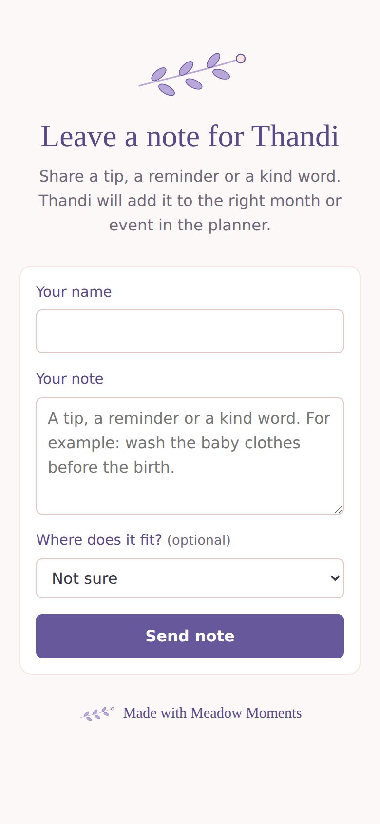 The family note page, where loved ones leave a tip or kind word